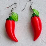 Cute Red Chilli & Leaf Earrings