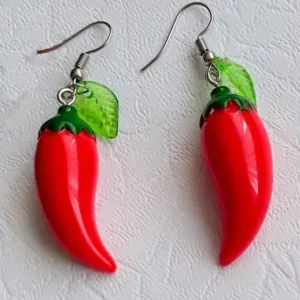 Cute Red Chilli & Leaf Earrings