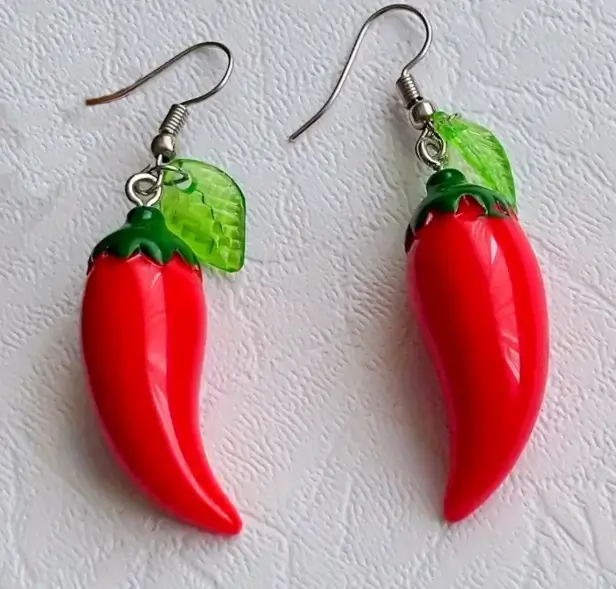 Cute Red Chilli & Leaf Earrings